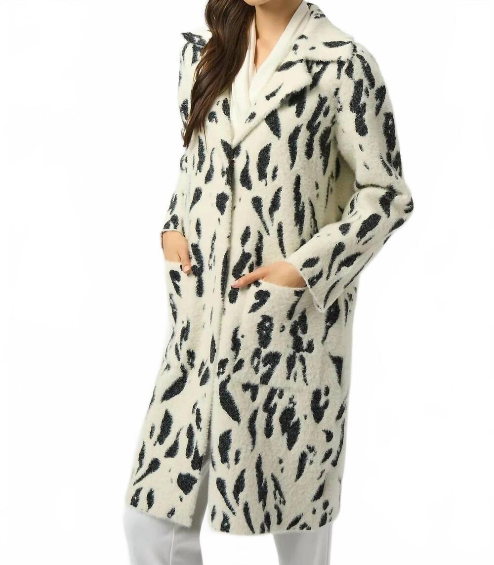 NEW JOSEPH RIBKOFF animal print faux fur coat in winter white/ black